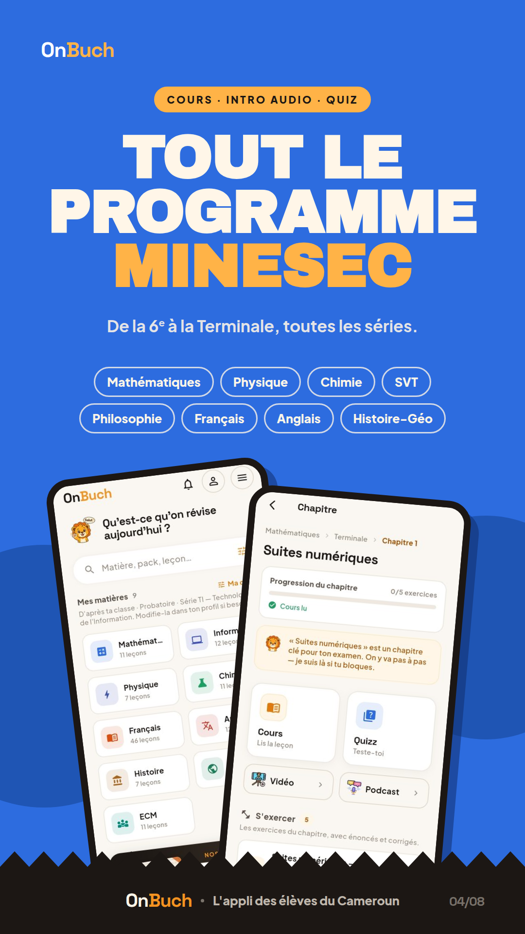 OnBuch — Tout le programme MINESEC (cours · matières et chapitres)